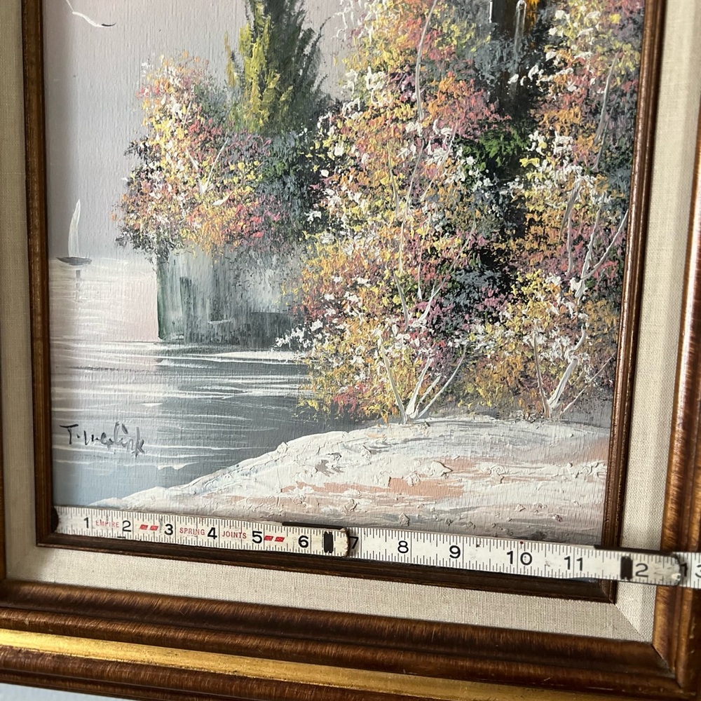 Vtg Oceanside Villa Pastel Floral Oil Painting On Canvas Signed Wood Frame - Picture 6 of 8